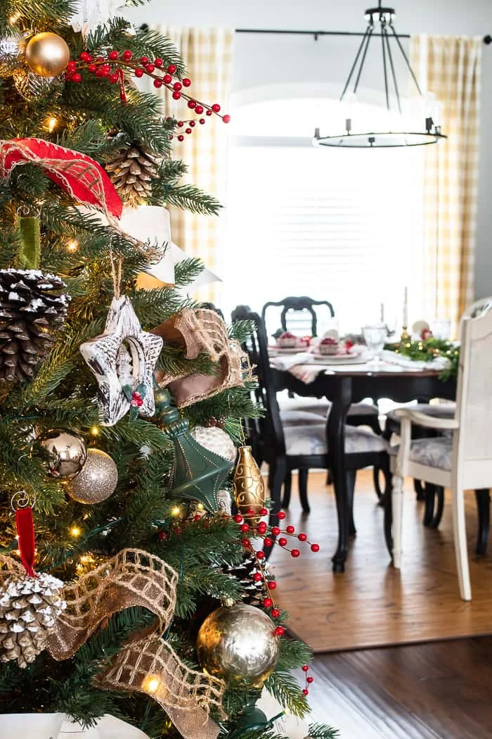 Christmas tree with peek at dining room