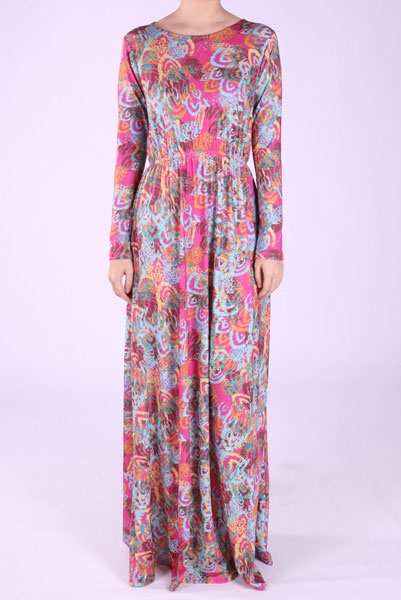 Wawa Syaida: Thelma Maxi Dress - Pink Peacock & Tako Tao