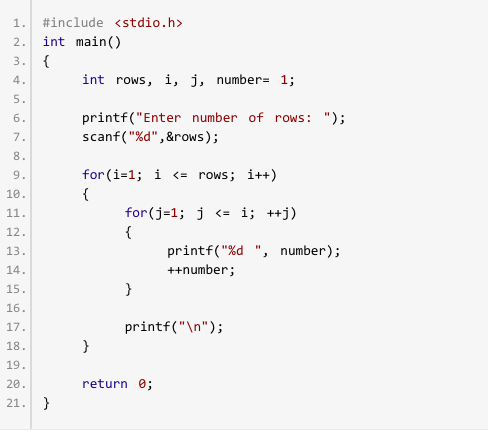 Program to print Floyd's triangle