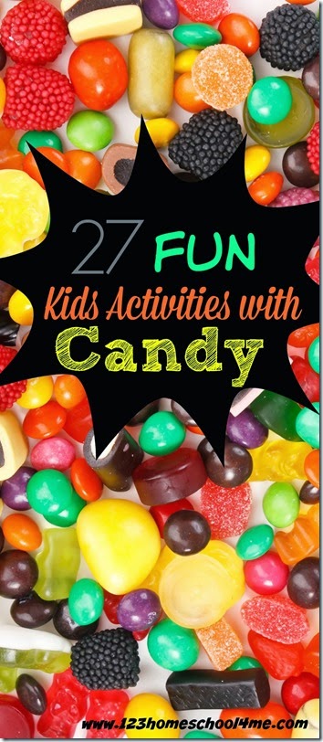 Fun Kids Activities with Candy - lots of candy math, candy science, candy art, and candy kids activities to use up the leftover candy with Preschool, Kindergarten, and elementary age kids.