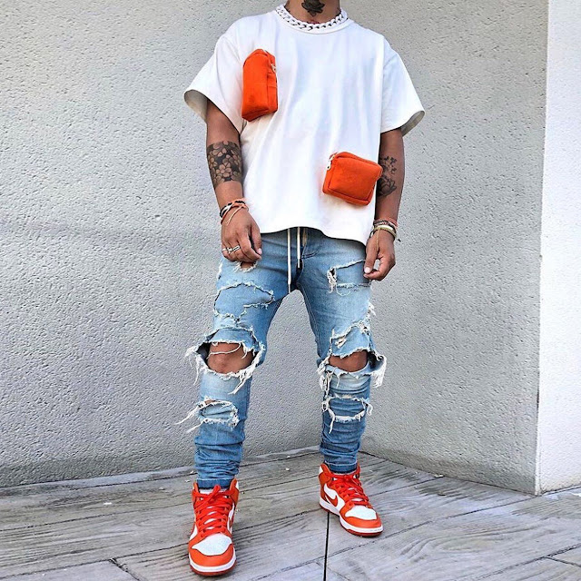 Trendy Washed Mens Skinny Distressed Jeans.
