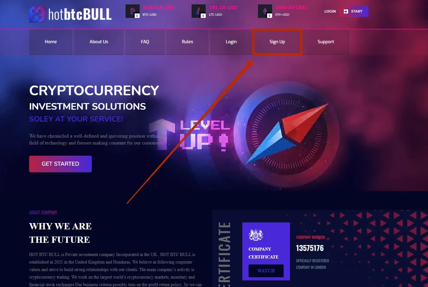 Регистрация в HotBTCBull