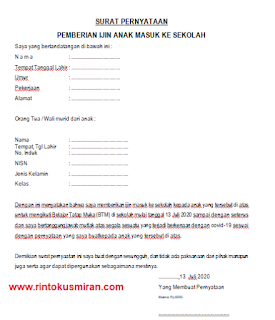 SURAT PERNYATAAN  PEMBERIAN IJIN ANAK MASUK KE SEKOLAH