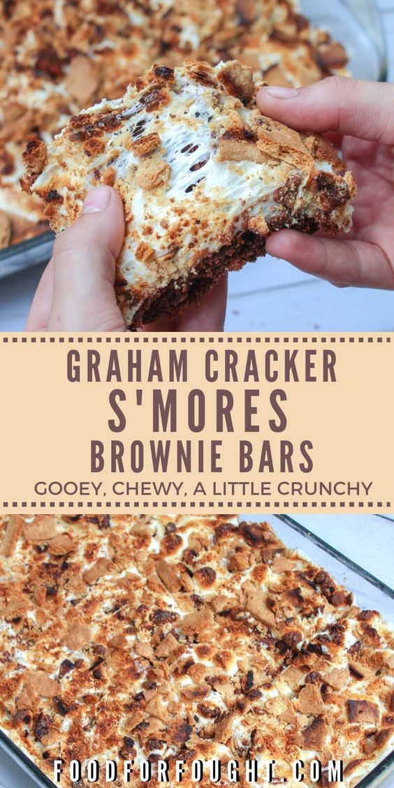 These Graham Crackers S’Mores Brownie Bars are gooey, chewy, a little crunchy, loaded with chocolate and topped with marshmallows and graham cracker bits for a gooey, fudgy dessert you’ll love!