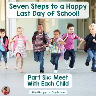 even Steps to a Happy Last Day of School Part 5: Find one-on-one time with every child. This post suggests how to organize the last day, and has a literacy center organization Dollar Deal!