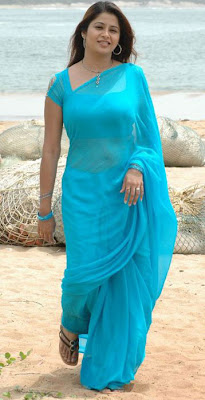 Actress Sangeetha in Blue Plain Saree