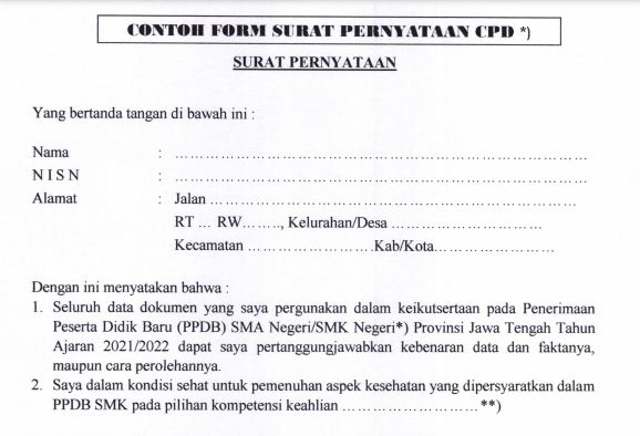 Download Contoh Format Surat Pernyataan Cpd 2021 Ppdb Smkn 1 Purwodadi 2021 2022