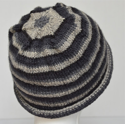 gray striped rolled brim hat