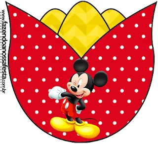 Mickey in Yellow, Zigzag and Red Background: Free Printable Invitations.