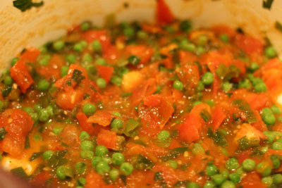 tomatoes, parsley, green onions, peas