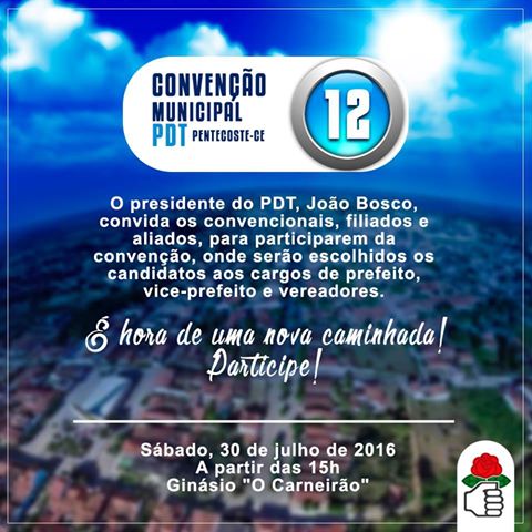 Pentecoste: Convenção do PDT acontece neste sábado (30)