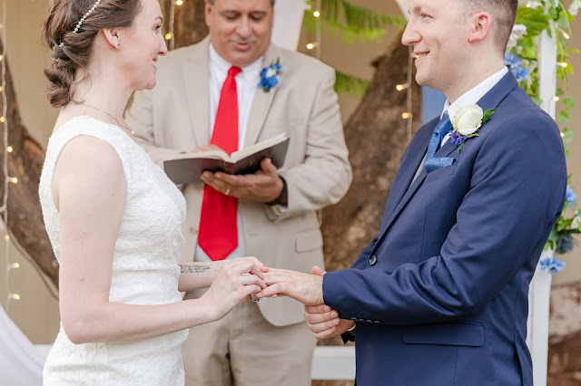ring exchange at a backyard AZ wedding in july