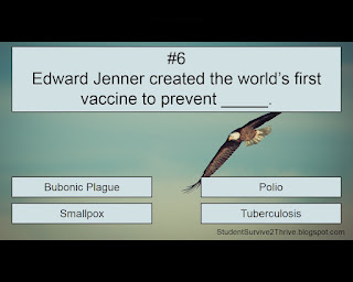 Edward Jenner created the world’s first vaccine to prevent _____. Answer choices include: Bubonic Plague, Polio, Smallpox, Tuberculosis