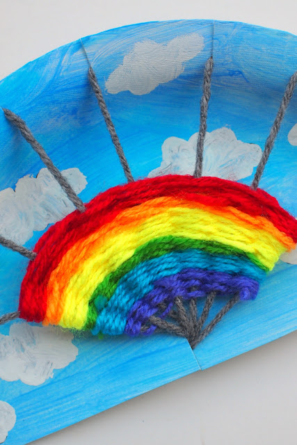Weave a rainbow! Fun Rainbow Paper Plate Weaving Art and Craft Project for kids