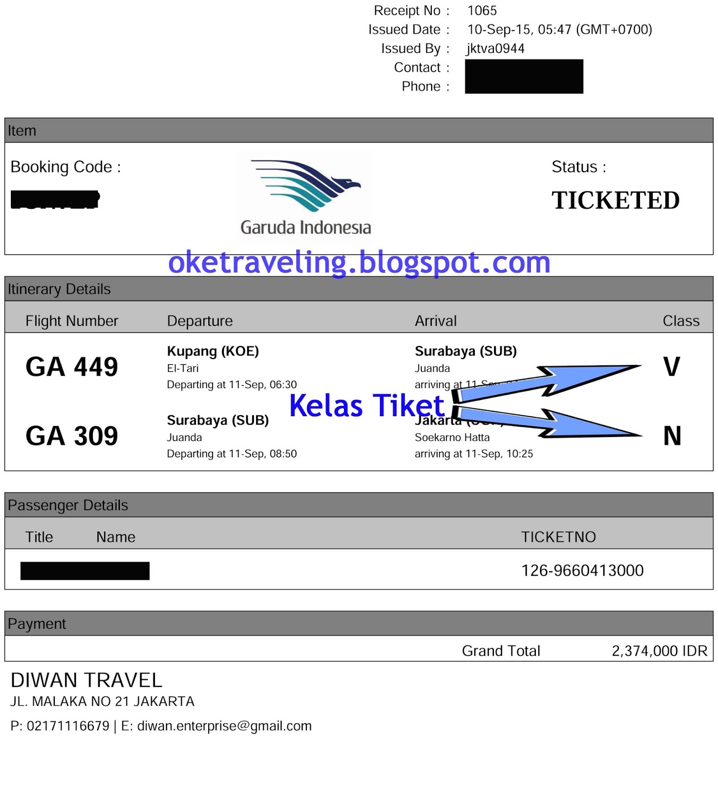 Contoh kelas Class pada tiket Garuda Indonesia