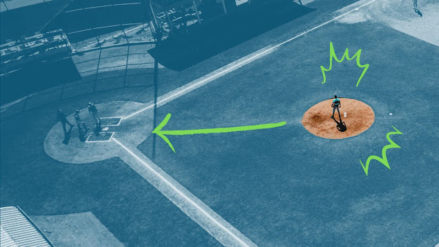 Bird's-eye view of a baseball pitcher on the mound