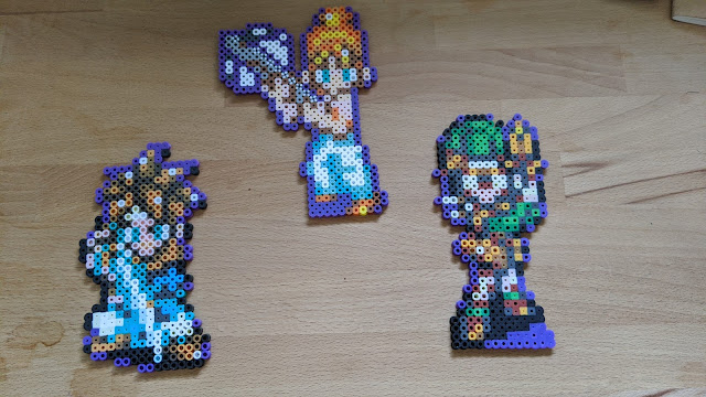 Perler sprites of Lucca, Marle and Crono