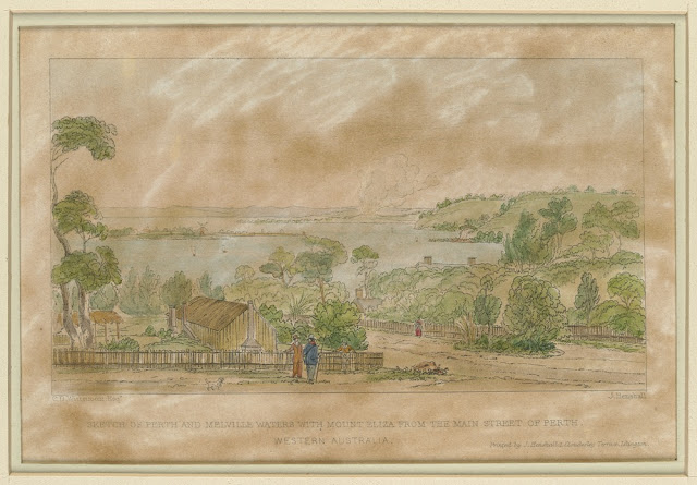 Sketch of Perth and Melville Waters, with Mount Eliza from the main street of Perth, Western Australia C. D. Wittenoom 1824?-1866, artist.; J. Henshall, printer.