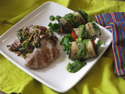 Pork Tenderloin with OliveMustard Tapenade and FetaStuffed Eggplant Rolls