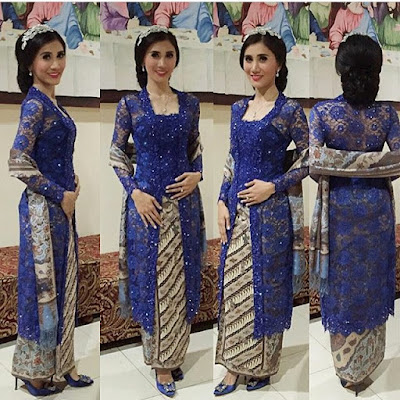 model kebaya terbaru modern warna biru broklat rok batik