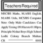 Jobs For Math & English Teachers In Multan 2024 - techznet