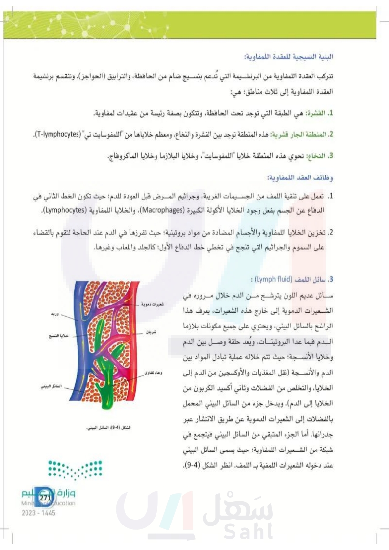 9-1 مكونات الجهاز اللمفاوي