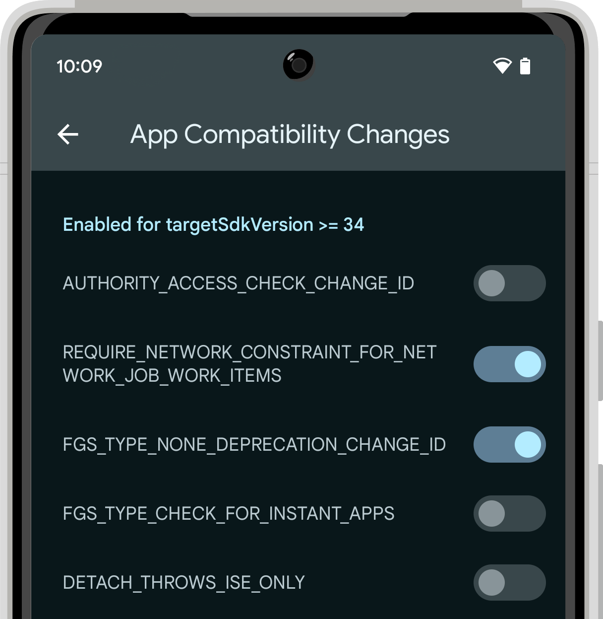 image of app compatibility toggles in Developer Options