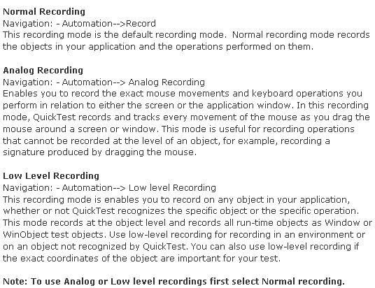 Recording types in QTP