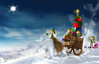 Free Elves and Polar Bear Christmas Card
