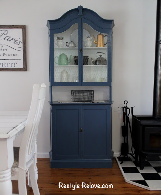 Farmhouse Hutch- Hutch Makeover- Blue Hutch-Restyle Relove-From My Front Porch To Yours- Treasure Hunt Thursday