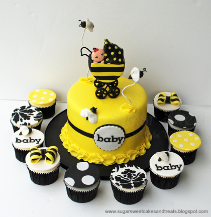 Baby Stroller on Sugar Sweet Cakes And Treats  Bumble Bee Baby Shower Cake And Cupcakes