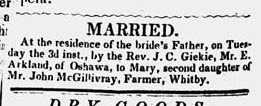 E. Arkland - Marriage Announcement - Appeared in Whitby Reporter, 7 Jun 1851, p. 2