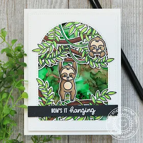 Sunny Studio Stamps: Stitched Arch Dies Frilly Frame Dies Silly Sloths Tropical Scenes Everyday card by Juliana Michaels