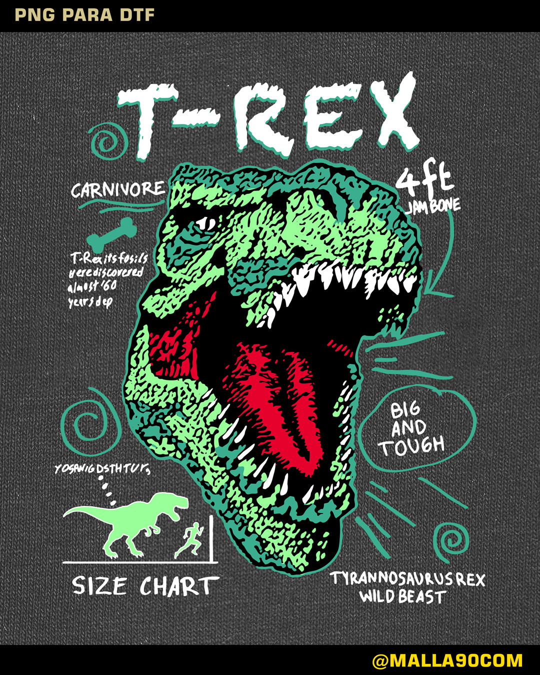 diseño t-rex para niño en DTF