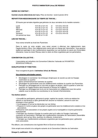 Offre d'emploi  pose Adulte relais Coordinateur antenne des Pyramides