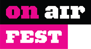 Graphic with On Air Fest in black and pink backgrounds with pink and white letters as contrast.