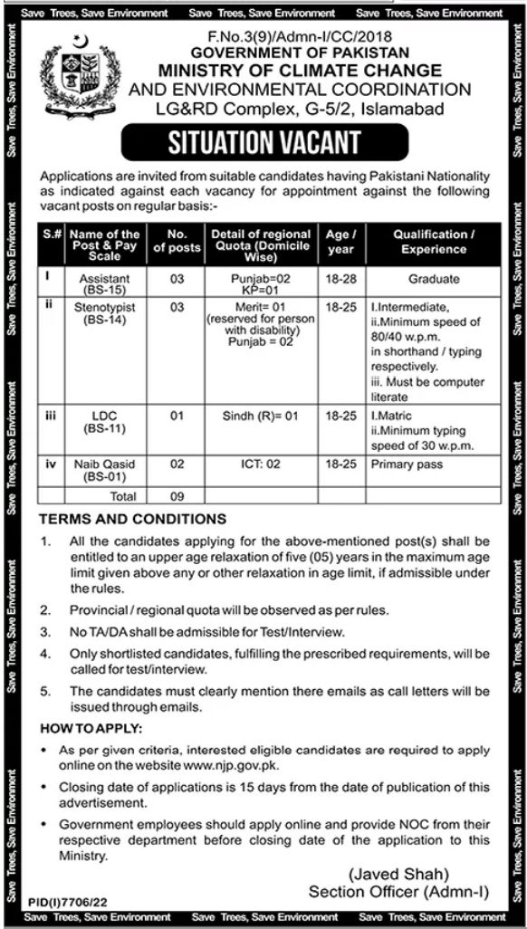  Latest Ministry of Climate Change Jobs 2023: Apply Now for Management Positions in Islamabad