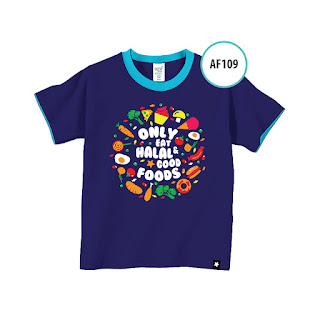 Kaos Only Eat Halal & Good Food AF109 lengan pendek warna biru tua bahan cotton combed 24s