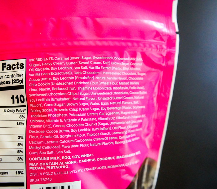 Trader Joe's Brookie Caramel Candy Clusters ingredients list