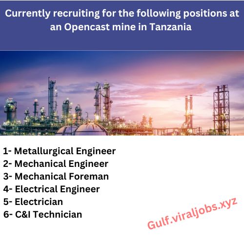 Currently recruiting for the following positions at an Opencast mine in Tanzania