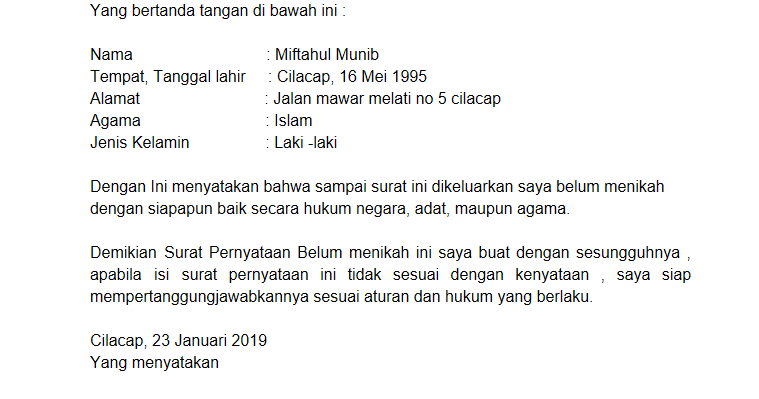  Contoh Surat Pernyataan Belum Menikah Untuk Melamar Kerja 