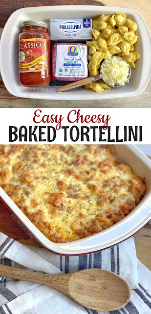 YUMMY CHEESY BAKED TORTELLINI (WITH MEAT SAUCE)