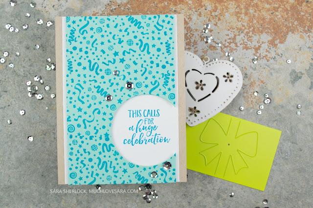 This celebration card is perfect for any celebration where you intend to give a gift card.  Using Fun Stampers Journey Celebrate Everything, and Confetti Fun Stamps, and the Gift Slider Die.  