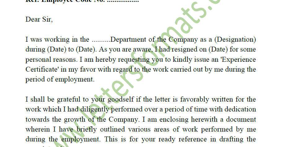 Request Letter To Boss Hr For Work Experience Letter Certificate