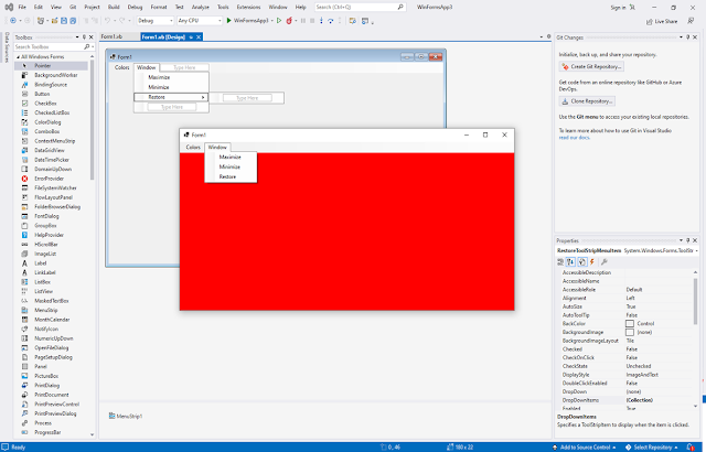 Write a Vb.net program to design the following form; it contains the three menus  Color (Red, Blue, and Green), Window (Maximize, Minimize, and Restore) and Exit.  On Selection of any menu or submenu result should affect the form control( for  example if user selected Red color from Color menu back color of form should get  changed to Red and if user selected Maximize from Window Menu then form should  get maximized).