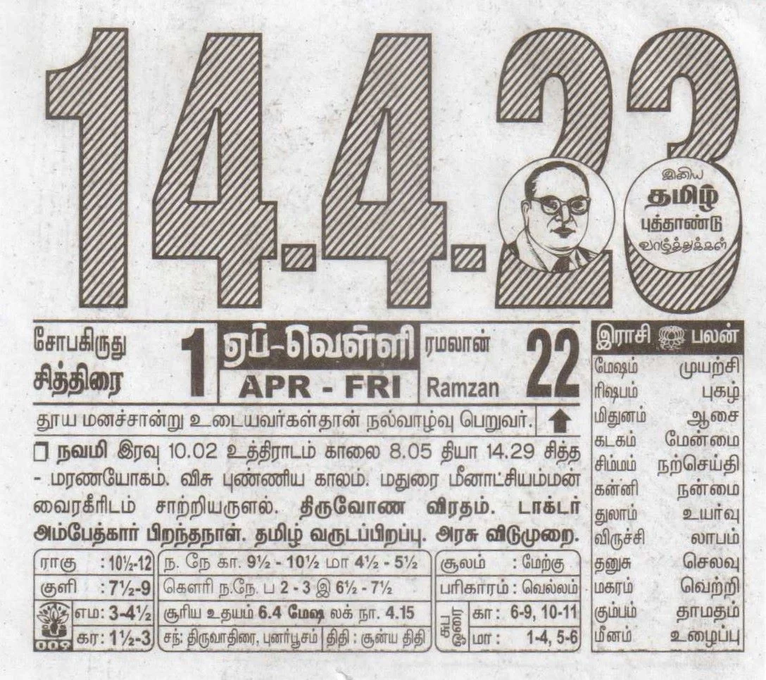 April 14, 2023 - Tamil Calendar