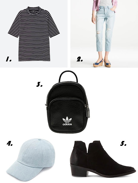 Uniqlo Stripe Tee Uniqlo Boyfriend Jeans Ripped Adidas Mini Backpack Steve Madden Ankle Boots Forever21 Denim Cap