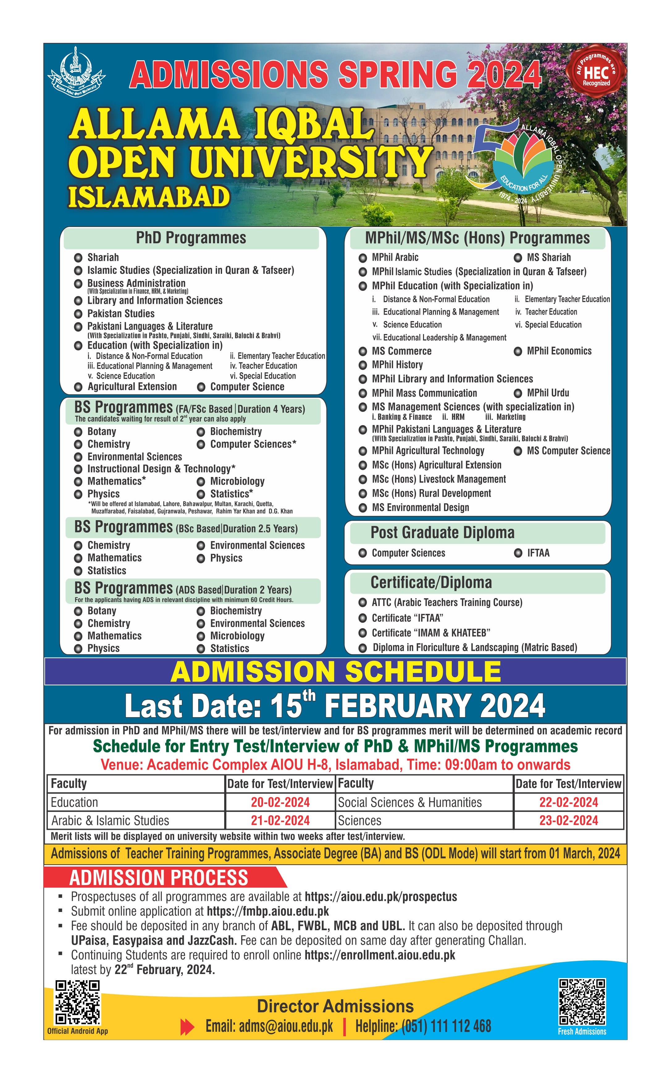 AIOU Admission open