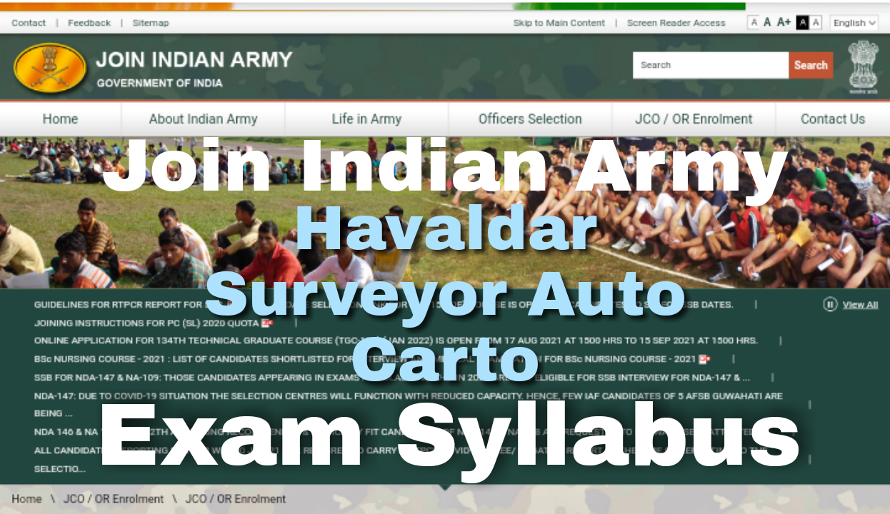 Join Indian Army Soldier Havaldar Surveyor Auto Carto Exam Syllabus Pdf