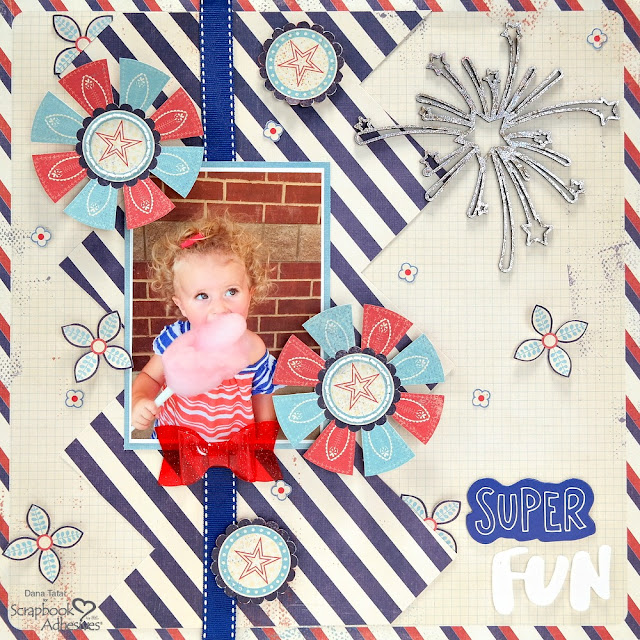 Patriotic Scrapbook Layout with Holographic Foil Fireworks